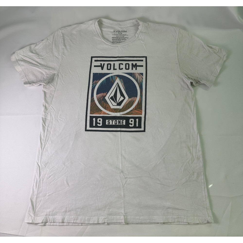 Volcom Mens T-Shirt XL White Graphic‎ Print 19 Stone 91 Short Sleeve